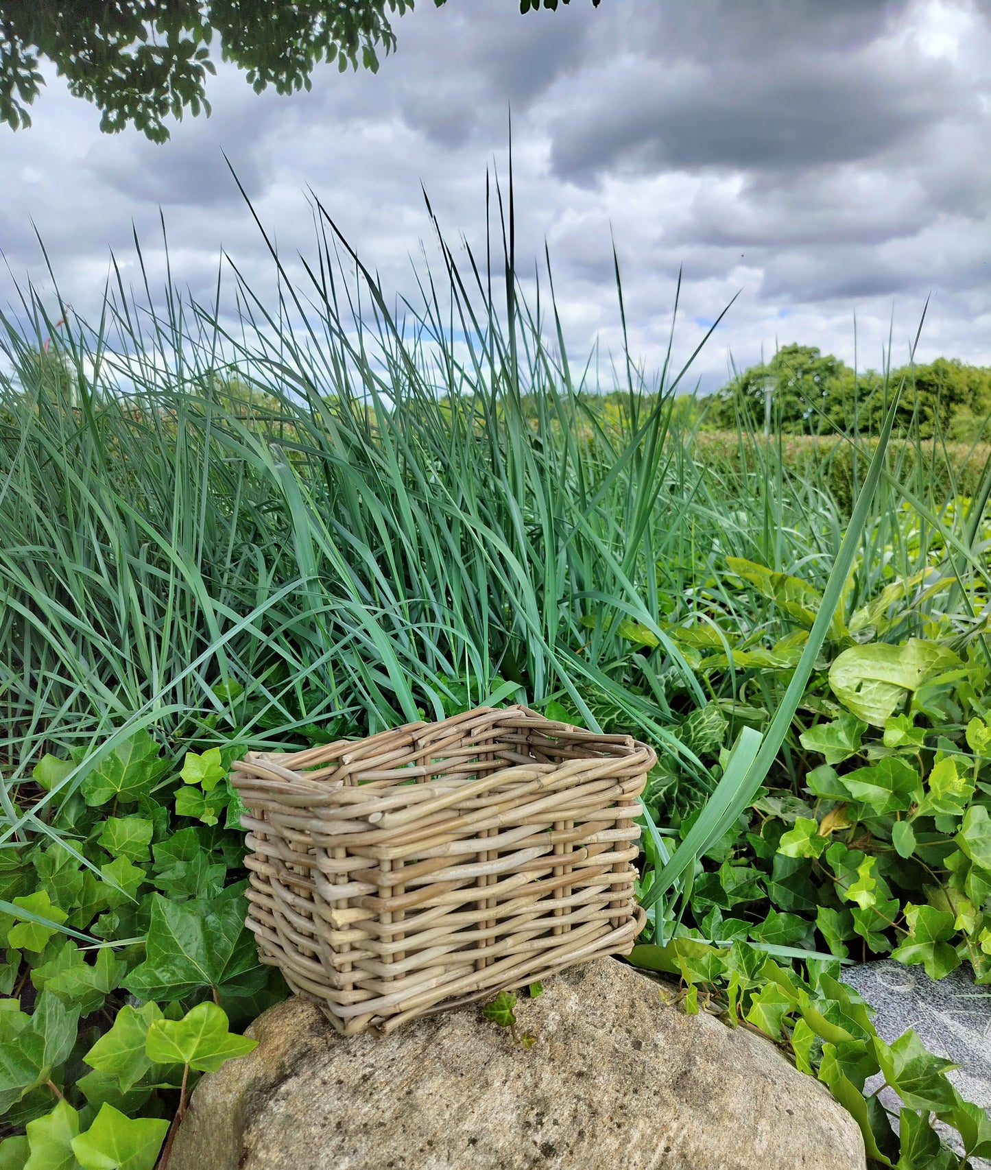 Lille flettet rattan kurv uden håndtag - 25 x 20 x H 15 cm