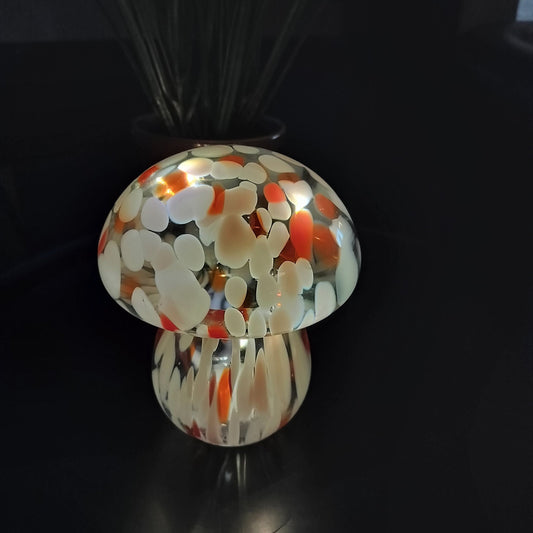 Mushroom lampe HVID/ORANGE med LED H 16 cm (til batteri)